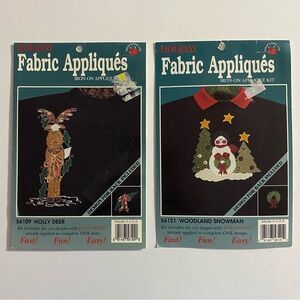 New Vintage Holiday Fabric Appliqués Iron-On Kits, 2 kits, reindeer, snowman